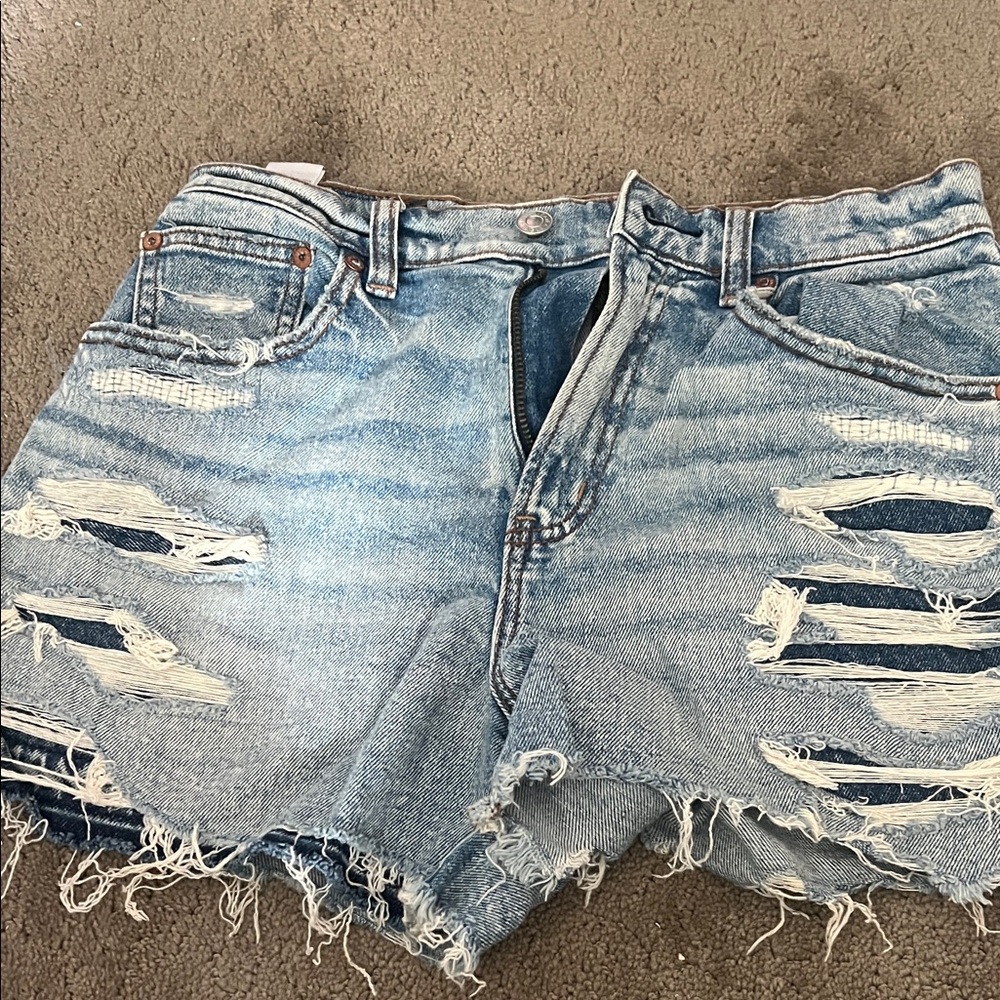 American Eagle Outfitters Light Blue Distressed Jean Shorts